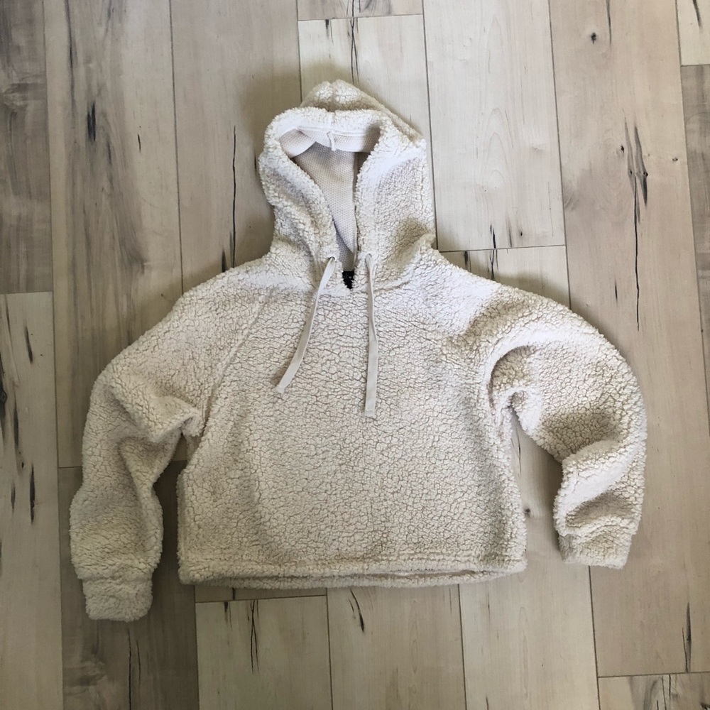 Cropped Cream Teddy Fuzzy Hoodie
